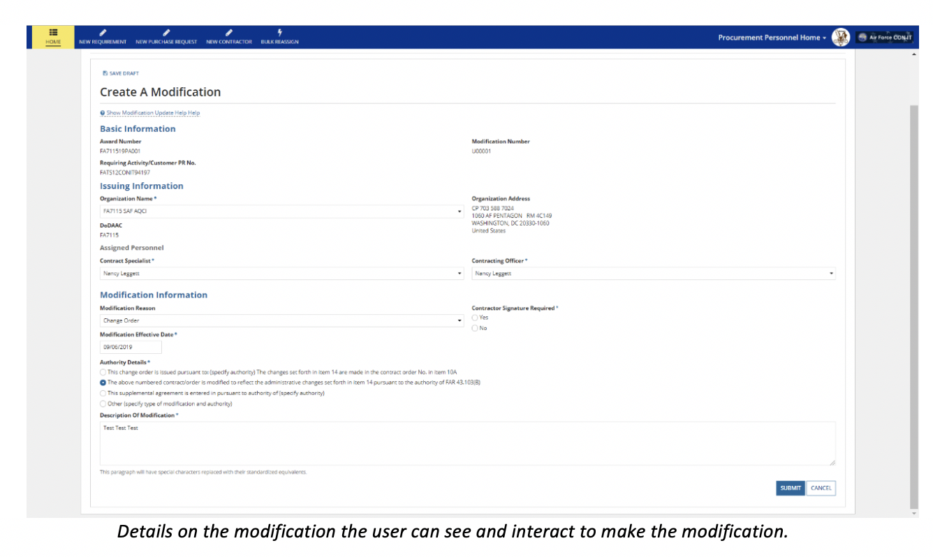 Details on the modification